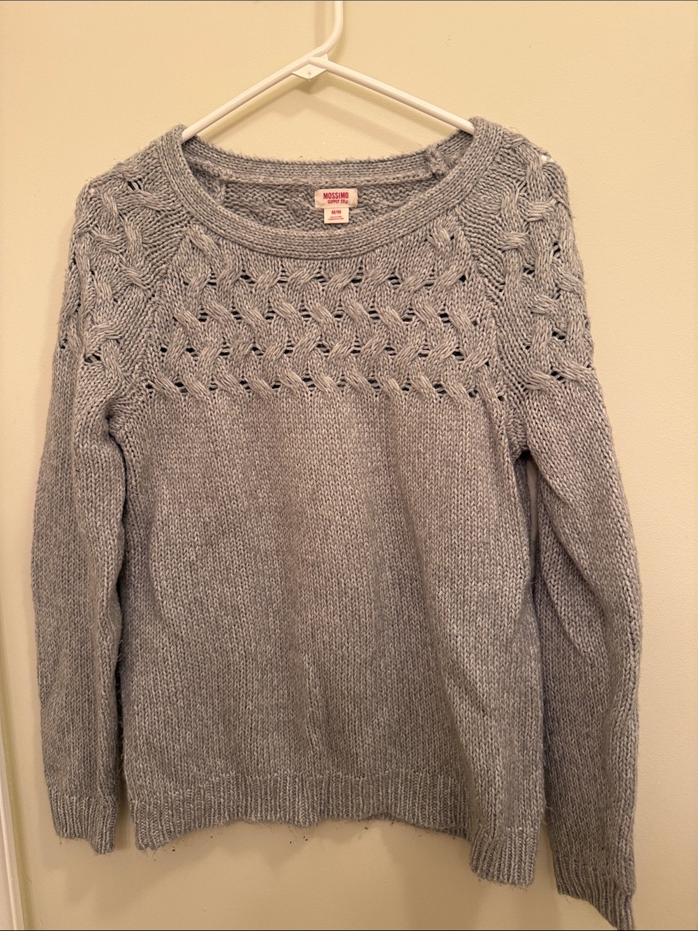 Mossimo Supply Co. Heather Gray Cable Yoke Crewneck Sweater
